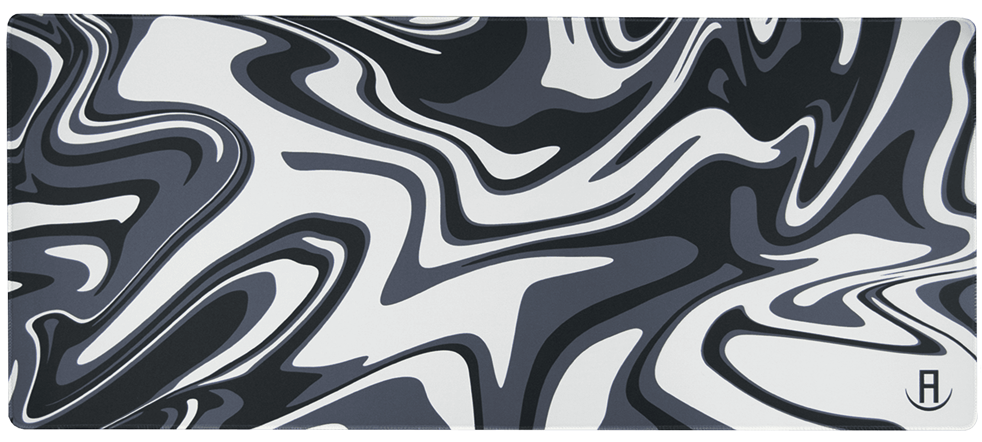 Black white and grey liquified gaming mousepad and deskpad front view